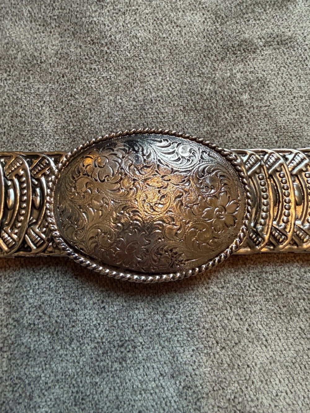 VINTAGE Retro Metal Stretch Elastic Belt with Ornate Flower Floral Buckle Design